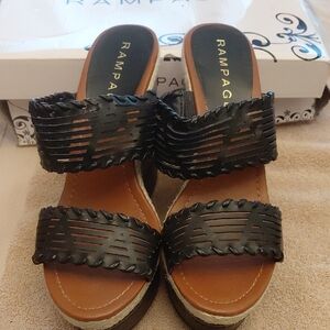 Rampage Black and Brown Wedge Sandals